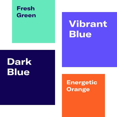 Darstellung der neuen Farben bei kfzteile24: Zwei Blautöne, Orange, frisches Grün