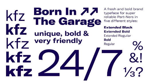Darstellung der neuen Schriftart von kfzteile24 im neuen Design